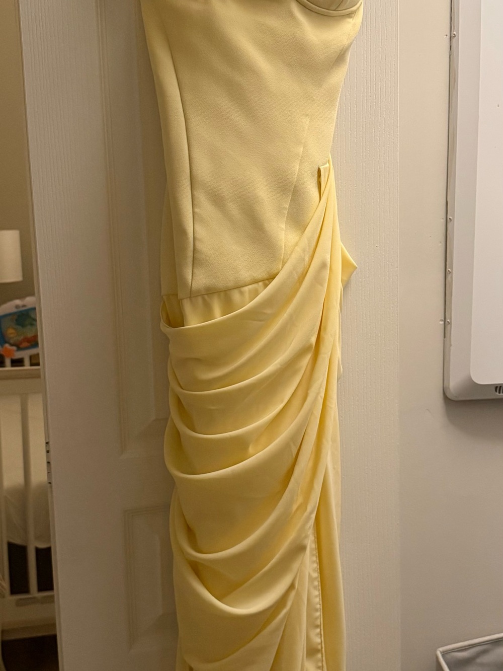 Soft Yellow Draped Prom Dress
